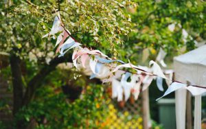bunting-fete bunting flying with trees behind